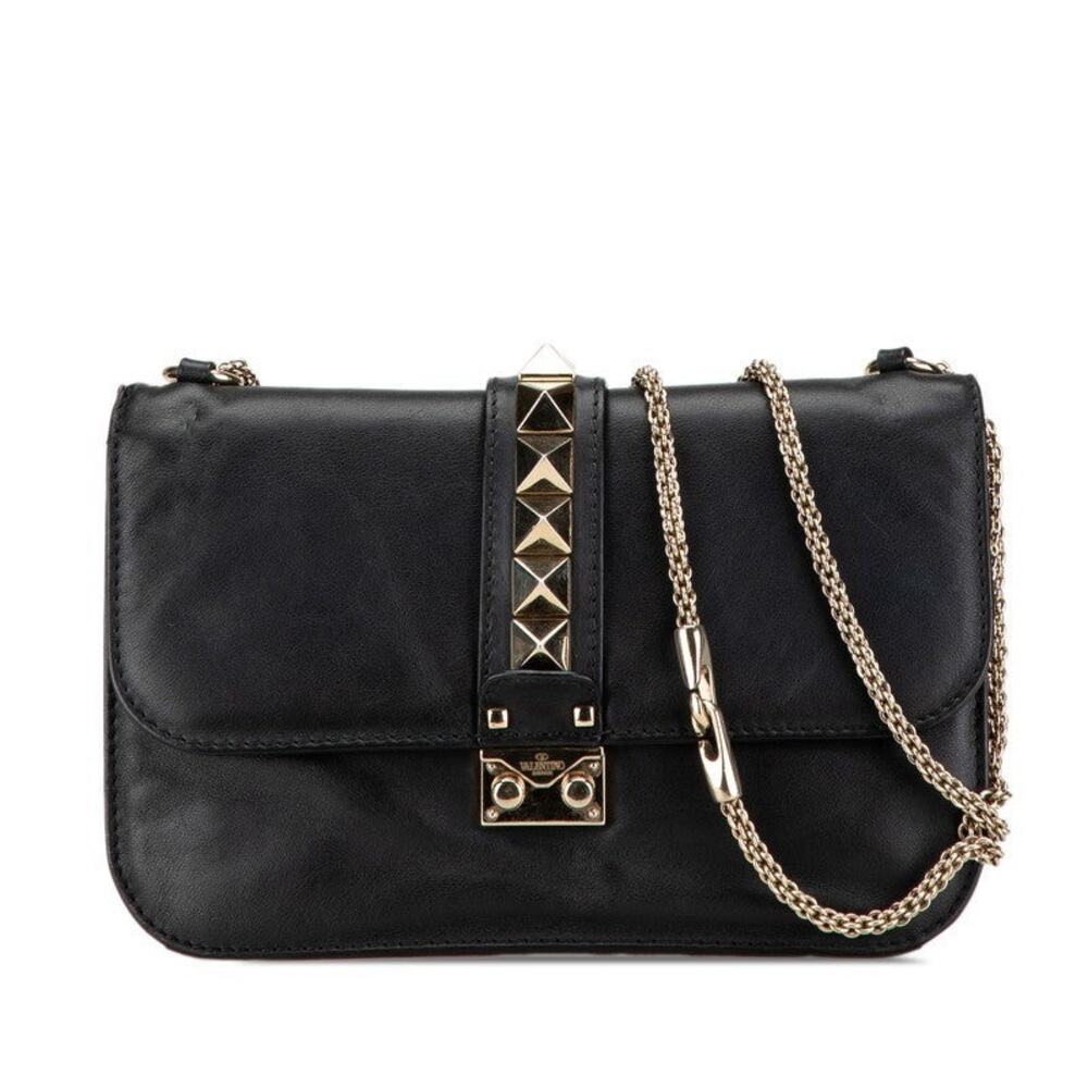 Valentino Leather Rockstud Chain Shoulder Bag Black